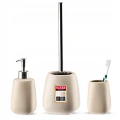 Akcesoria łazienkowe - Zestaw łazienkowy szczotka WC + kubek + dozownik, beżowy - miniaturka - grafika 1