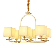 Lampy sufitowe - LINIANO W6 nowoczesna lampa wisząca złota z kremowymi abażurami 6xE14 - miniaturka - grafika 1