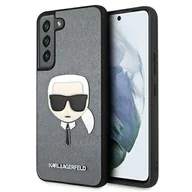 Etui i futerały do telefonów - Karl Lagerfeld Etui HC Saffiano Ikonik Head Galaxy S22, srebrne KLHCS22SSAKHSL - miniaturka - grafika 1