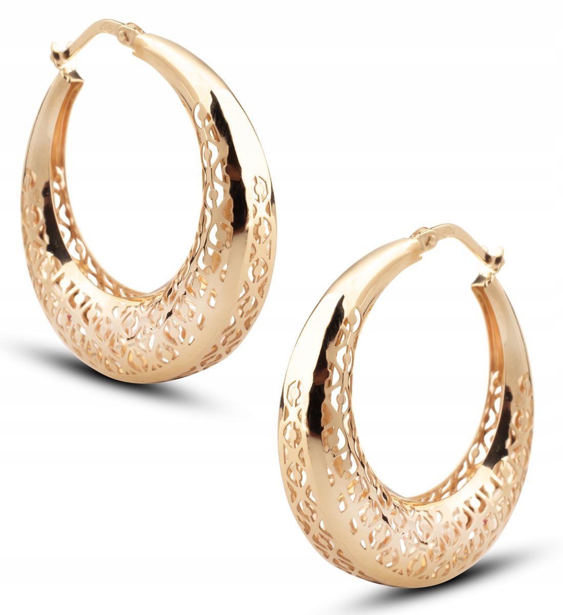 PIĘKNE ZŁOTE KOLCZYKI KOŁA KÓŁKA Z AŻUROWYM WZOREM 30 MM 14KT 585