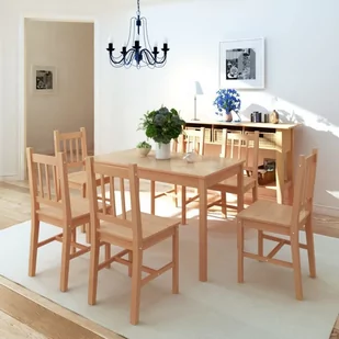 vidaXL Zestaw mebli do jadalni 7 elementów drewno sosnowe - Stoły z krzesłami - miniaturka - grafika 1
