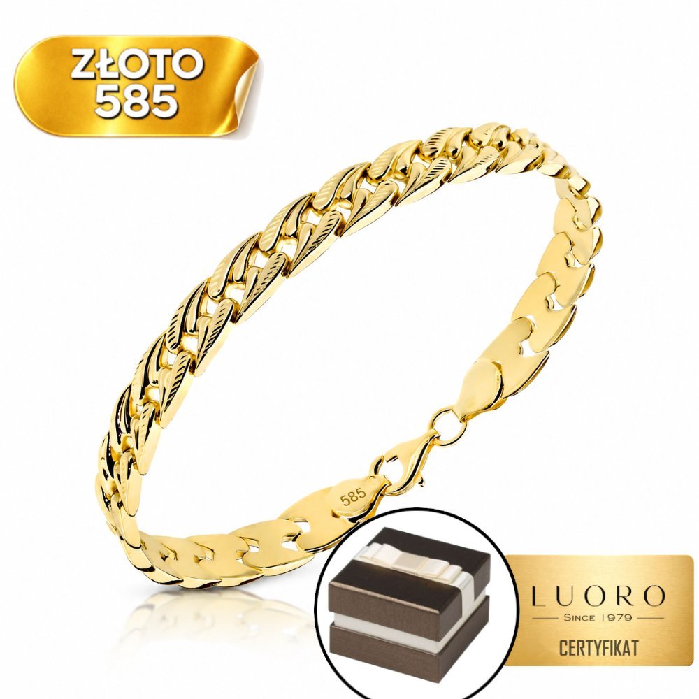 BRANSOLETKA ZŁOTA 585 14K WARKOCZ DIAMENTOWANA 20 CM ELEGANCKA