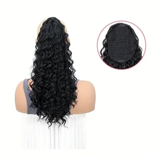 TEMU Puszyste Przedłużenie Kucyka Afro dla Kobiet - Łatwe Wkładanie, Długie Syntetyczne Głębokie Kręcone Włosy - Pozostałe akcesoria fryzjerskie - miniaturka - grafika 1