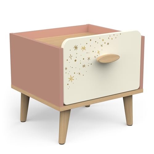 Stolik nocny dla dzieci z 1 szufladą różowo-biała - farba nietoksyczna - mały stolik nocny 40 x 40 x 36 cm - meble do pokoju dziecięcego - asortyment Suzie