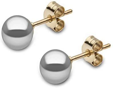 Kimura Pearls 9ct Yellow Gold 6mm Grey Cultured Freshwater Pearl Stud Earrings