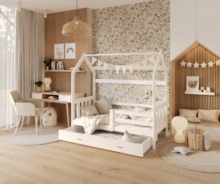 Łóżko domek AVA kolor biały - 80x190 - DREWNO - Biały - Łóżka dla dzieci i młodzieży - miniaturka - grafika 1
