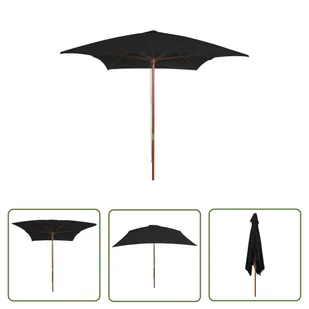 The Living Store Parasol ogrodowy na drewnianym słupku - czarny - 200x300 cm - Parasol Ogrodowy - Parasole ogrodowe - miniaturka - grafika 1