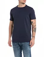 Koszulki męskie - Replay Męski T-shirt z krótkim rękawem okrągły dekolt Basic, niebieski (Deep Blue 088), L, Deep Blue 088, L - miniaturka - grafika 1