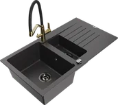 Zlewozmywaki z baterią - Mexen Matias zlewozmywak granitowy 1,5-komorowy z ociekaczem i baterią kuchenną Duo, czarny nakrapiany - 6502-76-671701-57-B - miniaturka - grafika 1