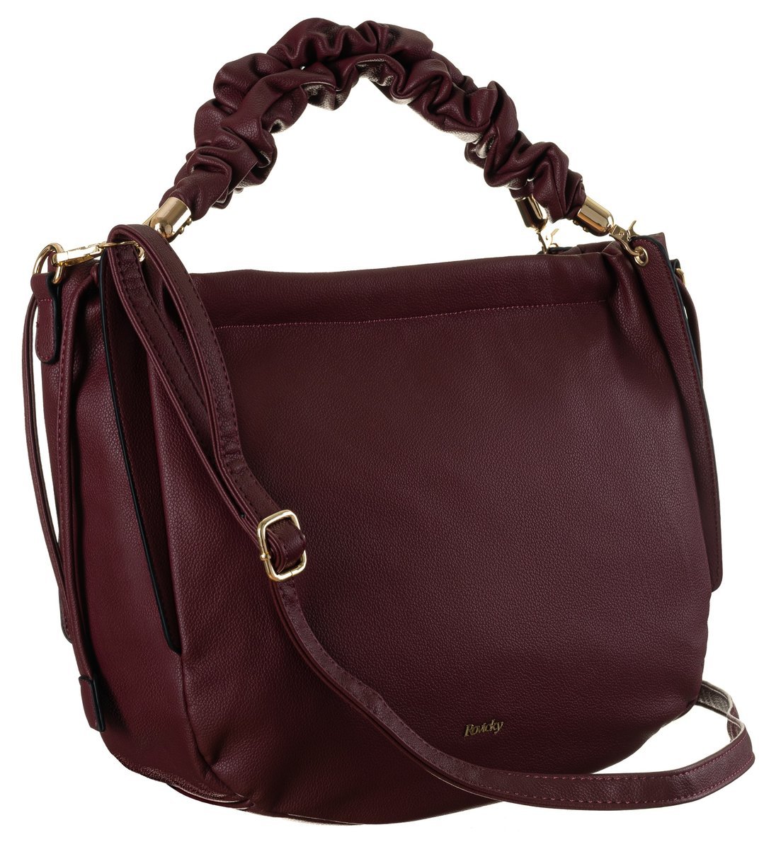 Torebka damska shopper bag do ręki lub na ramię ze skóry ekologicznej bordowa duża pojemna mieści a4 na suwak ROVICKY