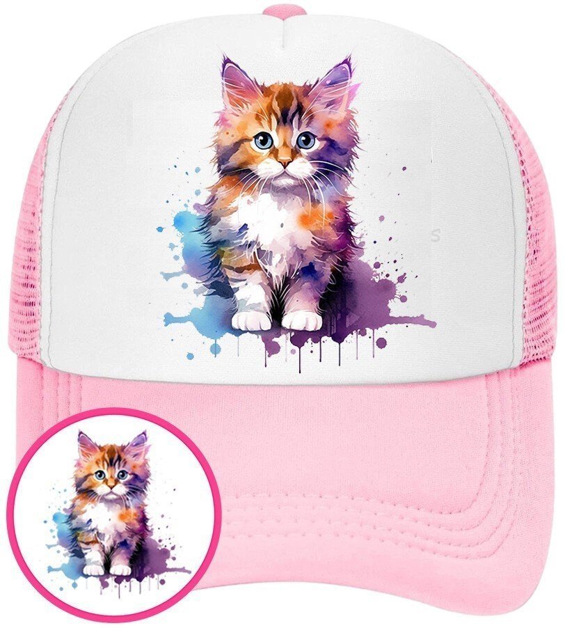 Czapka z Daszkiem Koty Kotek Kotki Różowa z Nadrukiem Siatka Bejsbolówka