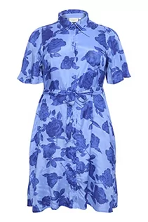 Koszule damskie - Kaffe Curve Plus Size Damska Koszula Sukienki Pockets Pas Krótkie rękawy, Niebieski nadruk kwiatowy, 44/du?y rozmiar - grafika 1