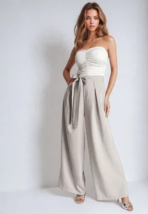 Szare Szerokie Spodnie Garniturowe z Paskiem w Talii i Wysokim Stanem Quenelsea - Spodnie damskie - miniaturka - grafika 1