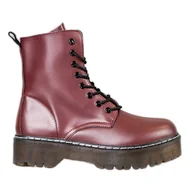 Botki damskie - Kylie Glany Na Platformie czerwone - ButyModne - miniaturka - grafika 1