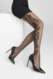 Rajstopy damskie kabaretki z kwiatowym haftem czarne Charly E02 Marilyn - Rajstopy - miniaturka - grafika 1