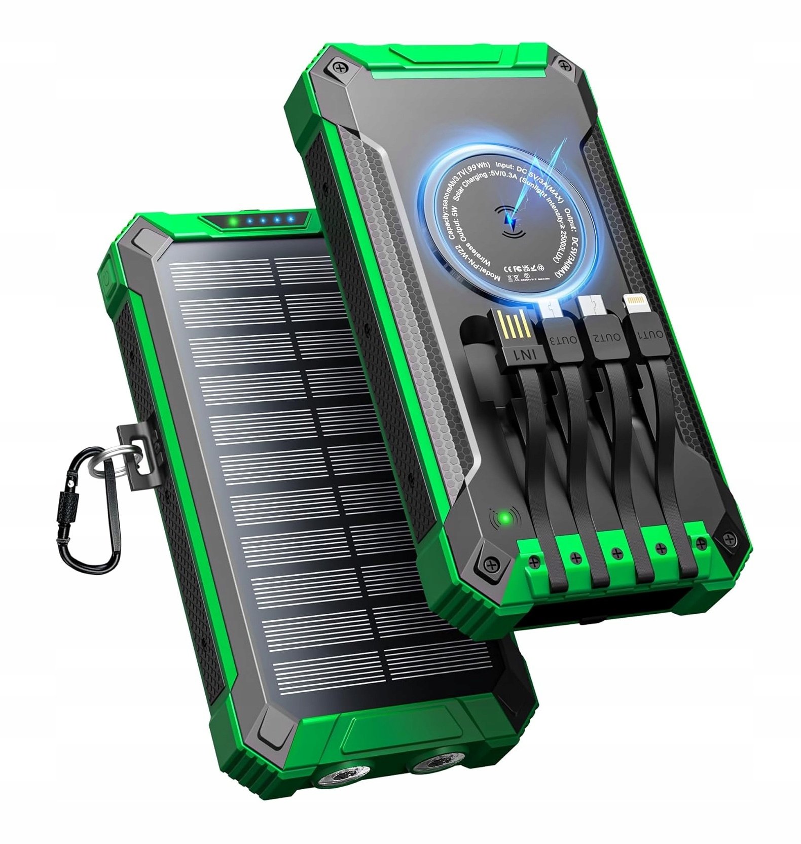 Powerbank Solarny ładowarka indukcyjna 26800 mAh Usb-c, iOS, Usb latarka