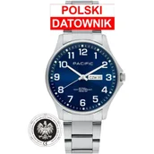 Zegarki męskie - Pacific Polska SMB-1073D-03 srebrno-niebieski męski zegarek i polskim datownikiem - miniaturka - grafika 1