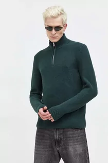Swetry męskie - Abercrombie & Fitch sweter męski kolor zielony z półgolfem - grafika 1