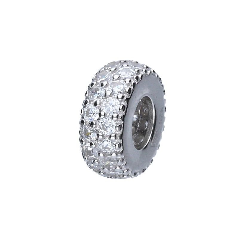 Zawieszka BEAD srebro 925 kółeczko walec z białymi cyrkoniami średnica 11mm