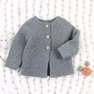 Bluzki dla niemowląt - Slowmoose Wiosenny i jesienny sweter dziecięcy, swetry z długim rękawem Nowonarodzone dzianinowe kurtki szary 18M - grafika 1