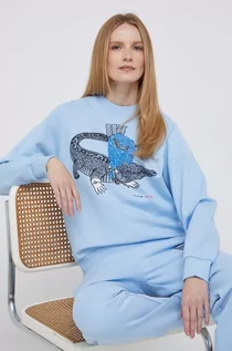 Bluzy damskie - Lacoste bluza bawełniana x Netflix damska kolor niebieski z nadrukiem SF7564-70V - grafika 1