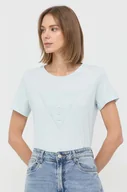 Koszulki sportowe damskie - Guess t-shirt bawełniany kolor niebieski - miniaturka - grafika 1