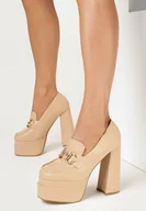 Czółenka - Beżowe Czółenka na Wysokim Słupku i Platformie Leza - miniaturka - grafika 1