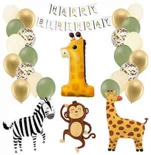 ZESTAW BALONÓW NA ROCZEK 1 URODZINY SAFARI 40SZT - Baby shower i roczek - miniaturka - grafika 1