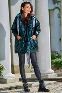 Kurtki damskie - Lakierowana Kurtka Pikowana z Kapturem - Zielona - miniaturka - grafika 1