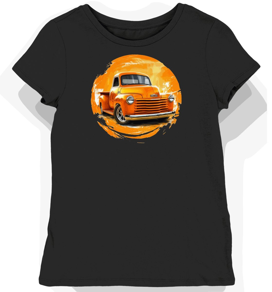 Koszulka damska czarna z motywem klasycznych aut i ciężarówek XXL