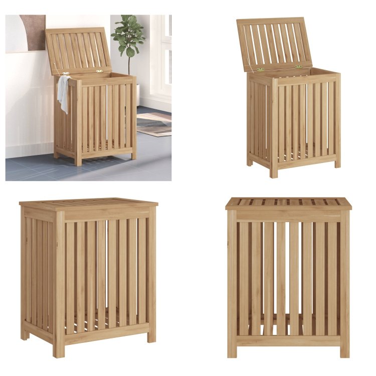 vidaXL Kosz na pranie 50x35x60 cm z litego drewna tekowego - Kosz na pranie - Kosze na pranie - Kosz na pranie z pokrywą - Kosz na pranie