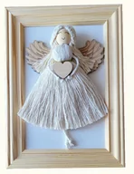 Dekoracje domu - Aniołek makrama w sosnowej ramce ręcznie wykonany - miniaturka - grafika 1