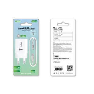ŁAD SIEC T-PHOX POCKET SERIES 2xUSB TCC-224 12W + KABEL USB-C WHITE - Ładowarki do telefonów - miniaturka - grafika 3