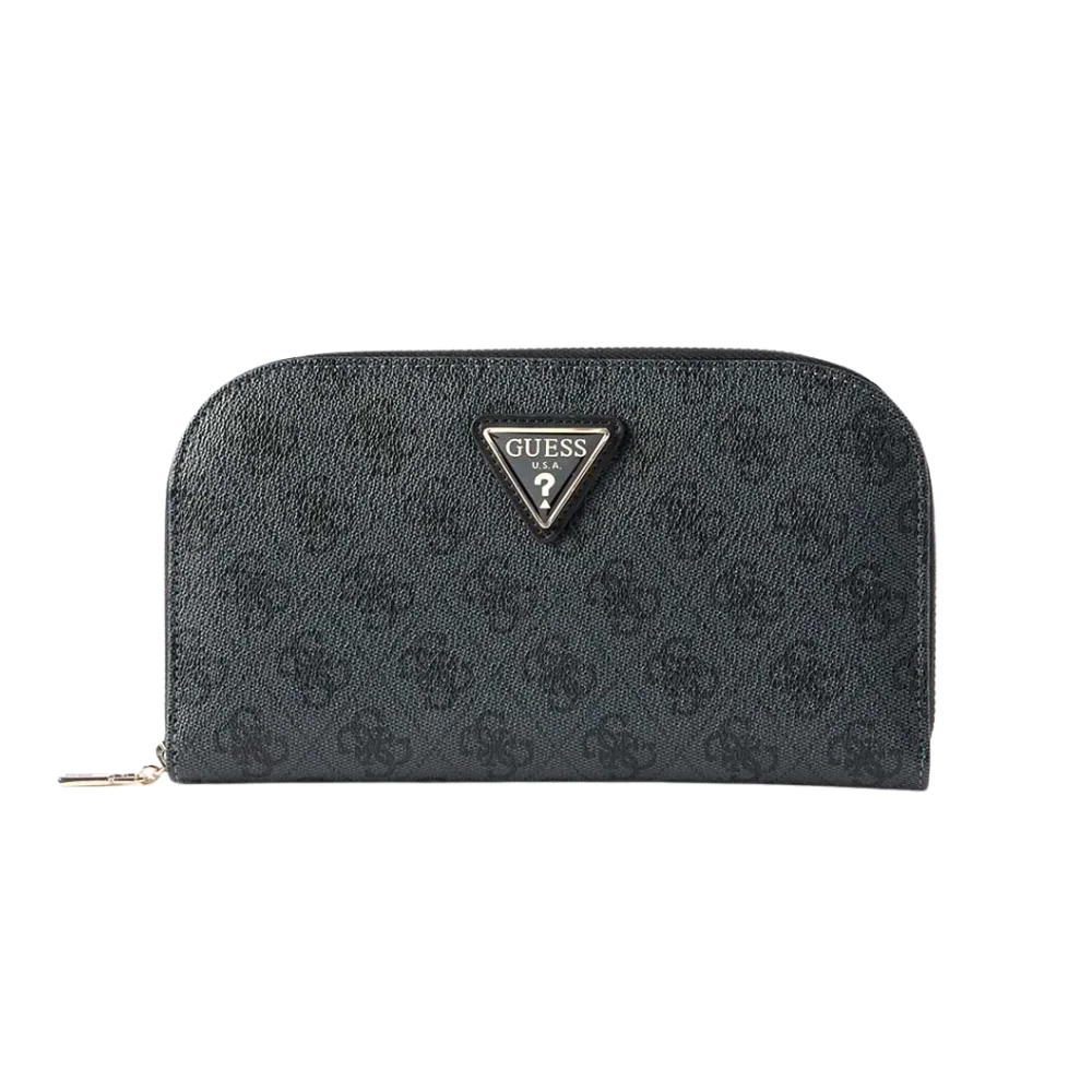 GUESS Czarny duży damski portfel w monogram Latona Large Zip Around Organizer
