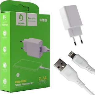 Ładowarka Vega ŁADOWARKA SIECIOWA 2.1A 10W BIAŁA DENMEN 2100mA 2xUSB DC02 + KABEL IPHONE WHITE> - Ładowarki do telefonów - miniaturka - grafika 1