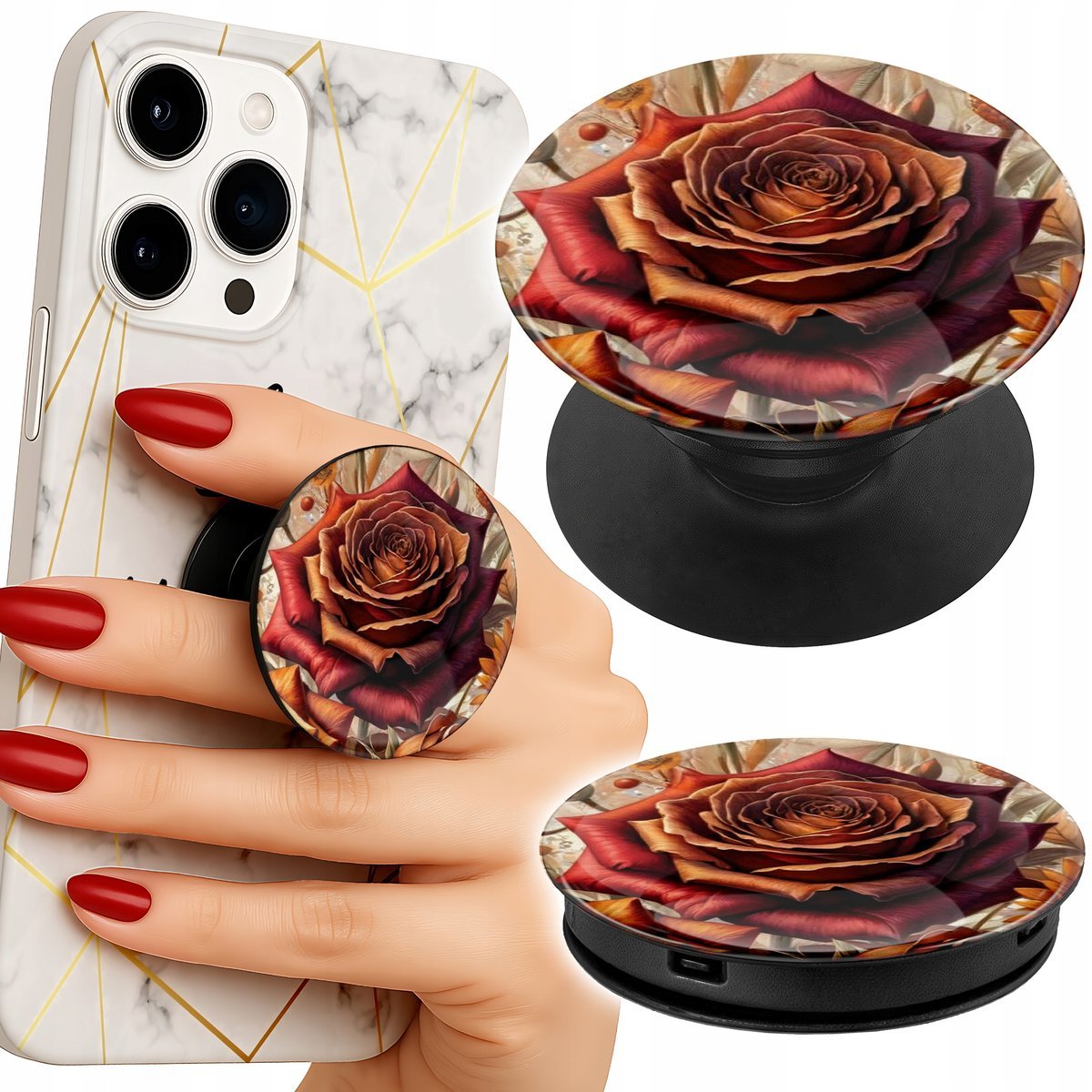 Uchwyt do telefonu Popsocket na palce/stojak RÓŻA TULIPAN KWIAT ROŚLINA