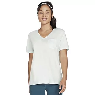 Skechers Damska koszulka z nadrukiem diamentowym Hatha Vneck Pocket Tee T-shirt, Clearwater, XS - Koszulki i topy damskie - miniaturka - grafika 1