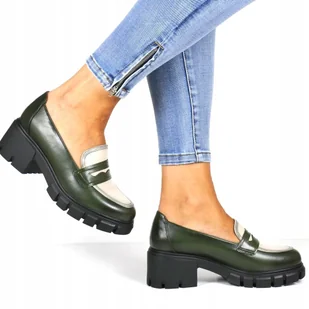 LAOFERSY ZIELONE PÓŁBUTY MOKASYNY NA PLATFORMIE GRUBA PODESZWA MODNY FASON - Półbuty damskie LAOFERSY ZIELONE PÓŁBUTY MOKASYNY NA PLATFORMIE GRUBA PODESZWA MODNY FASON - Półbuty damskie - miniaturka - grafika 1