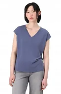 Koszulki i topy damskie - VILA NIEBIESKI T-SHIRT Z DEKOLTEM V MIEJSKI GŁADKI S KWB - miniaturka - grafika 1