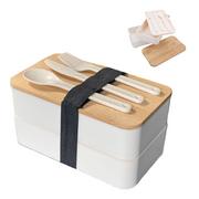 Lunch boxy - Pudełko na lunch Bento Box z 3 przegródkami i sztućcami w kolorze Białym Pojemnik na chleb Pudełko na lunch - miniaturka - grafika 1