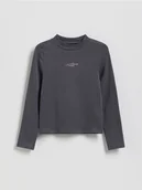 Bluzki dla dziewczynek - Reserved - Bawełniana bluzka z haftem - ciemnoszary - miniaturka - grafika 1