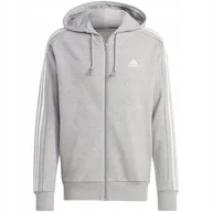 Bluzy męskie - Bluza męska adidas Essentials French Terry 3-Stripes Full-Zip Hoodie szara - miniaturka - grafika 1