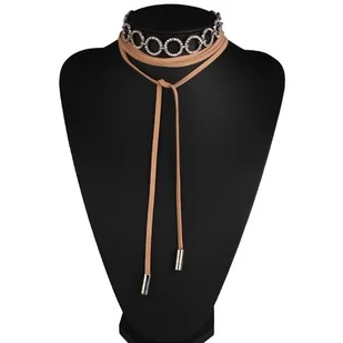 CHOKER naszyjnik PODWÓJNY wiązany CYRKONIE beżowy - Naszyjniki - miniaturka - grafika 1