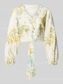 Bluzki damskie - Bluzka o krótkim kroju z mieszanki lnu i wiskozy model 'SHIRLEY' - miniaturka - grafika 1