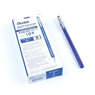 Pentel K110-VCX Mattehop żelowy długopis atramentowy z wysoko kryjącym atramentem, z matowym wykończeniem, model z nasadką, 1 opakowanie = 12 sztuk, niebieski - Długopisy - miniaturka - grafika 1