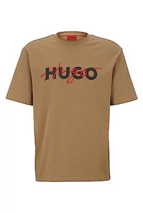 HUGO Męski T-shirt Dakaishi z bawełnianego dżerseju z podwójnym nadrukiem logo, Open Brown242, S - Koszulki męskie - miniaturka - grafika 1