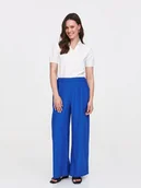 Spodnie damskie - Kobaltowe spodnie z szeroką nogawką - miniaturka - grafika 1