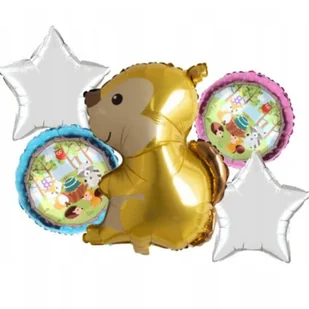 BALONY WIEWRIÓRKA LEŚNA ZWIERZĘTA SREBRNE DEKORACJA URODZINY ZESTAW ROCZEK - Baby shower i roczek - miniaturka - grafika 1