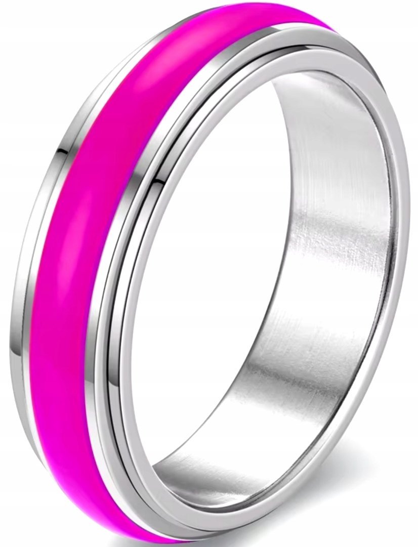 Srebrny Pierścionek Różowy Fiolet Antystresowy Anxiety Ring Stal Szlachetna