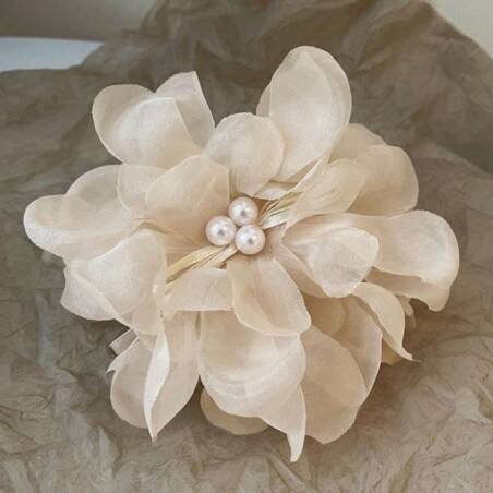 Duża Kokarda Tiulowa Z Perełkami, Spinka Do Włosów, Klamra Sp323B